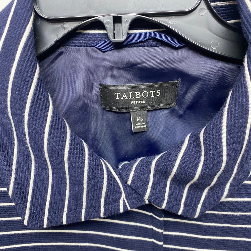 Talbots Petites Navy White Striped Blazer Jacket Women's MP - Picture 5 of 7